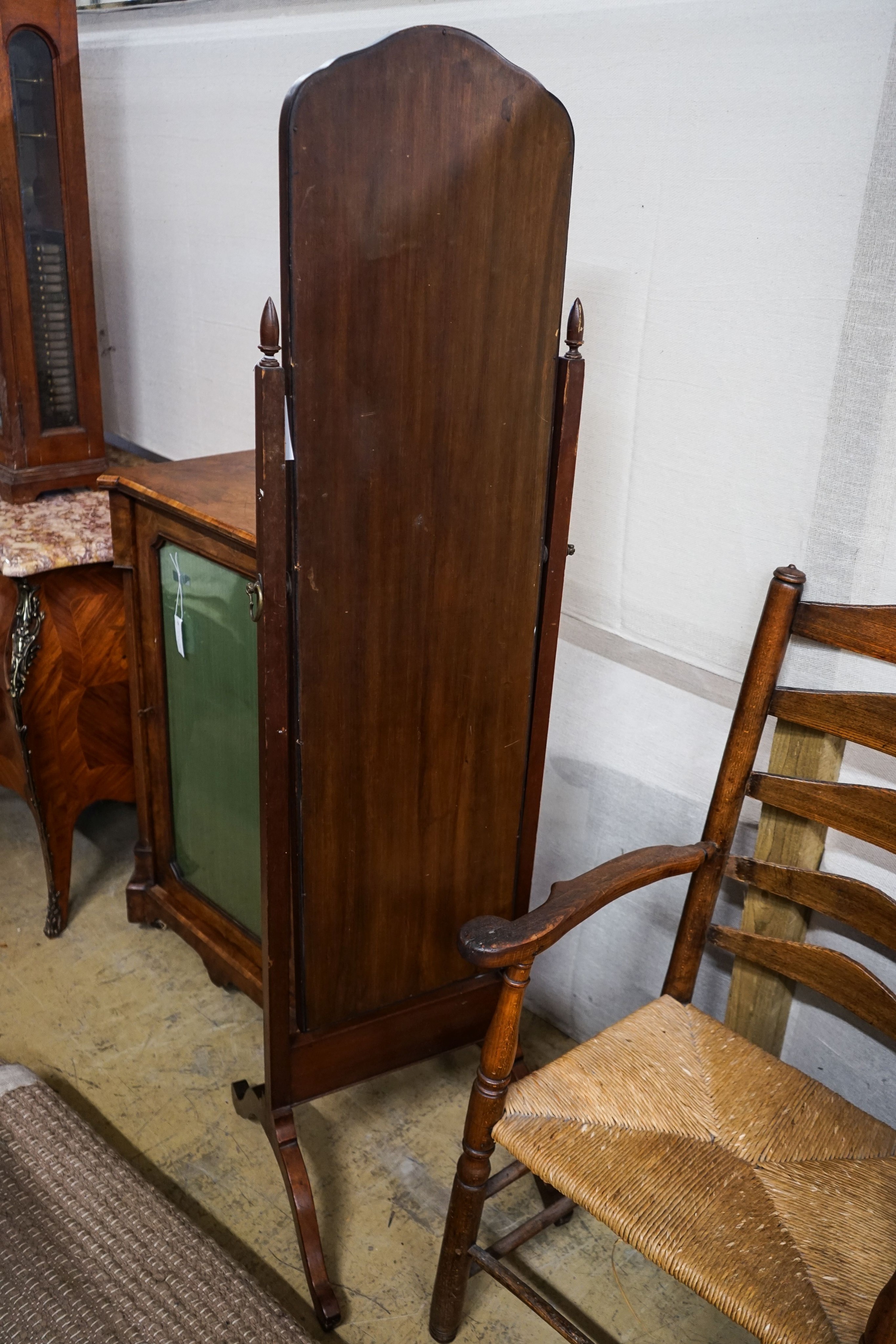 A Queen Anne style walnut cheval mirror, height 166cm